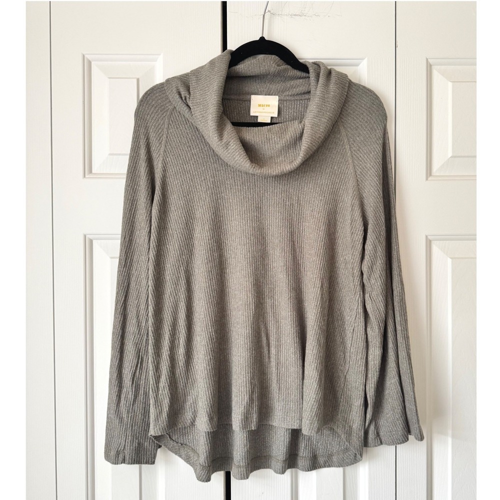 Maeve Anthropologie Gray Ribbed Cowl Neck Sweater Long Sleeve High Low Top Small